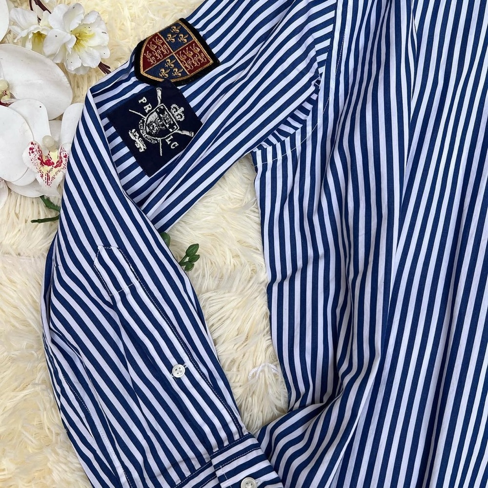 Polo by Ralph Lauren Striped Asymmetrical Shirt Dress with pockets and Patches - Picture 5 of 15
